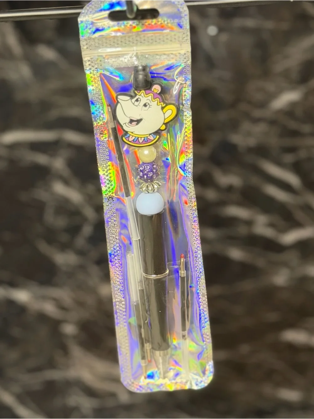 Ms Potts from Beauty & the Beast Focal Bead Pen Black & Blue Ink